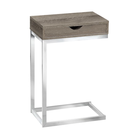 Monarch Specialties Accent Table - Chrome Metal / Dark Taupe With A Drawer I 3254